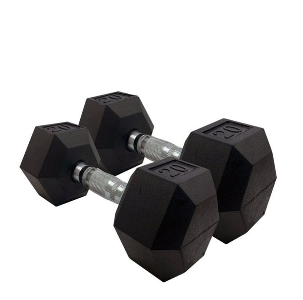 Full view of the rubber hex dumbbells
